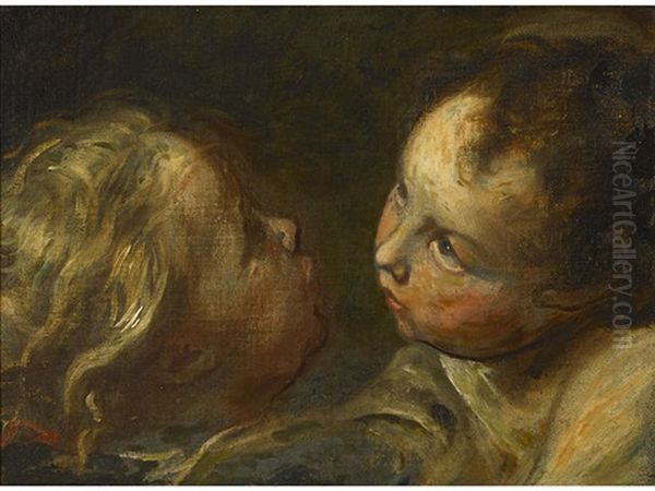 A Study Of Two Cherubs Oil Painting by Luca Cambiaso