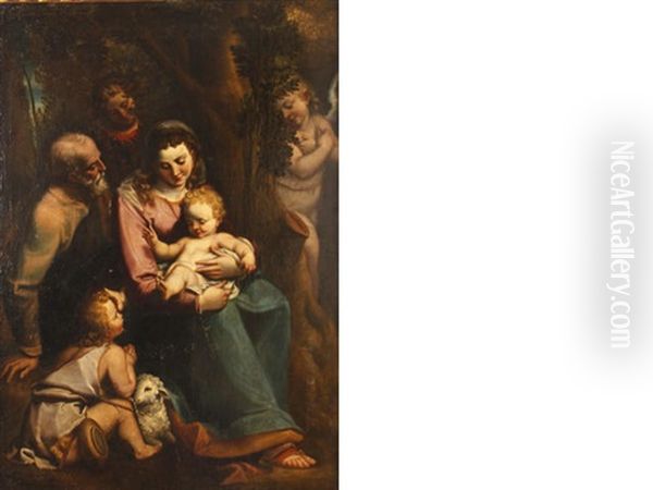 The Holy Family With The Young Saint John The Baptist Oil Painting by Luca Cambiaso