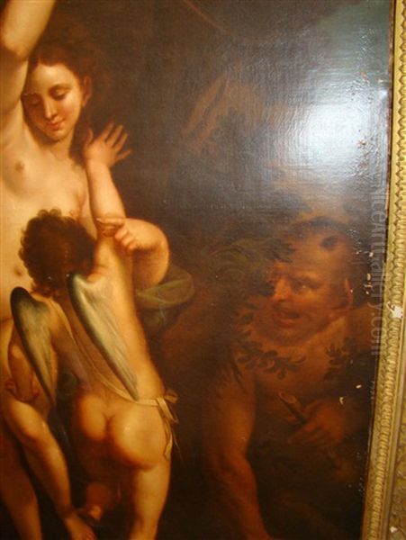 Venus And Cupis With A Satyr Oil Painting by Luca Cambiaso