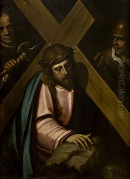 Cristo Portacroce (christ Holding The Cross) Oil Painting by Luca Cambiaso