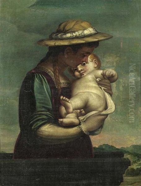 Madonna Mit Kind (la Madonna Del Cappello) Oil Painting by Luca Cambiaso