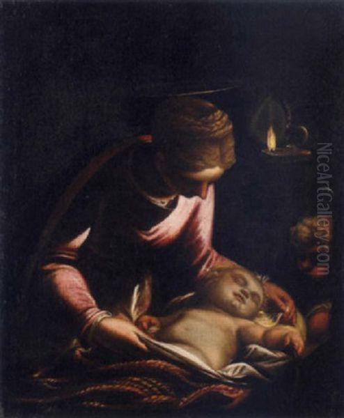 The Madonna And Child With The Infant Saint John The Baptist Oil Painting by Luca Cambiaso