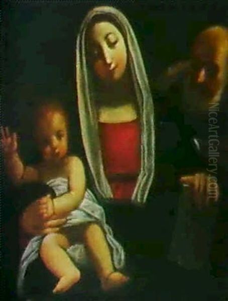 Madonna Mit Kind Und Dem Hl. Joseph. Oil Painting by Luca Cambiaso