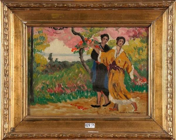 Jeunes Femmes Cueillant Des Fleurs Oil Painting by Louis Gustave Cambier