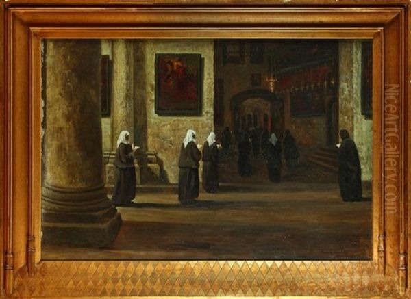 Procession De Religieuses Au Saint - Sepulcre Oil Painting by Louis Gustave Cambier