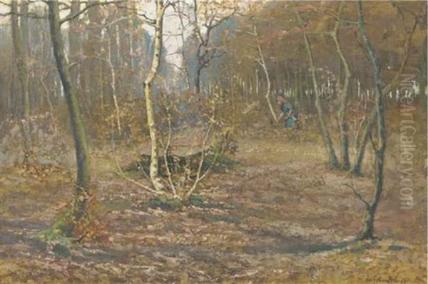 Gathering Wood In A Forest In Autumn Oil Painting by Louis Gustave Cambier