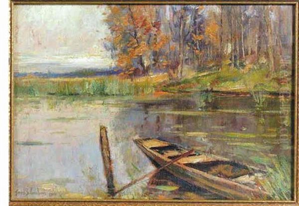 Early Autumn Lake Oil Painting by Louis Gustave Cambier