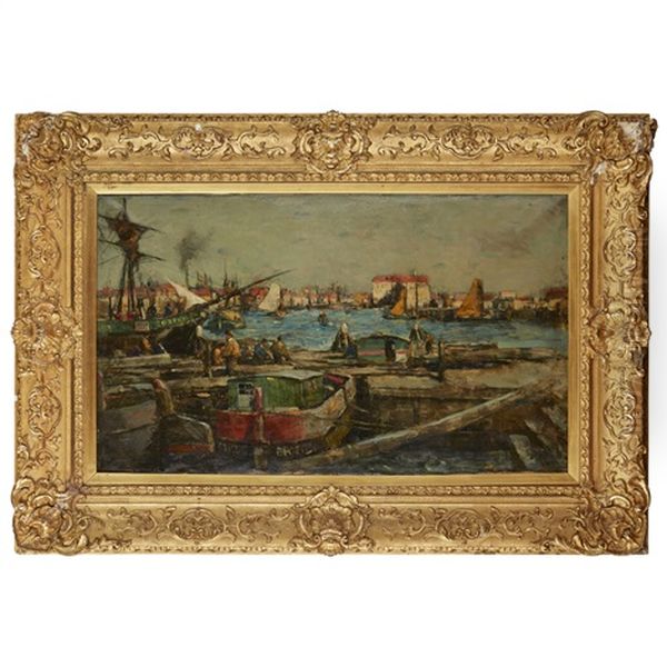 Amsterdam Harbour Oil Painting by David Young Cameron