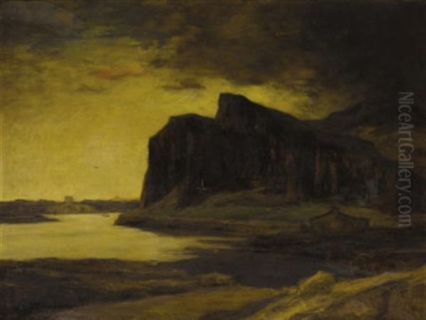 Seascape With Cliffs (aberdour, Scotland On The Firth Of Forth?) Oil Painting by David Young Cameron