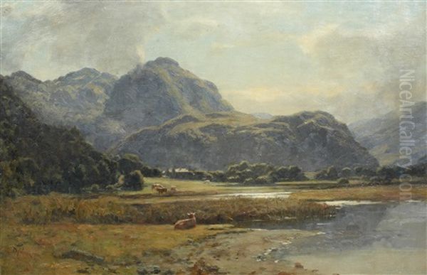 A Highland Loch With Cattle In The Foreground Oil Painting by Duncan Cameron