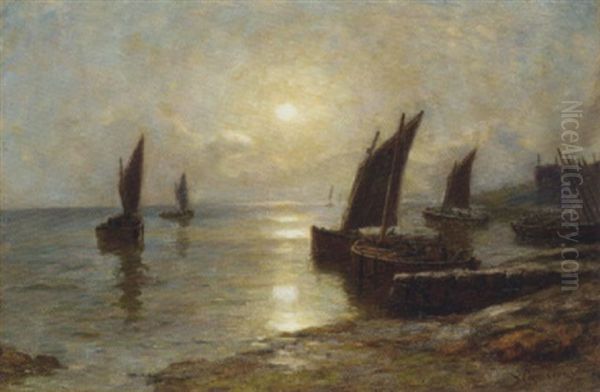 Fishing Boats At Sunset On The Coast Oil Painting by Duncan Cameron