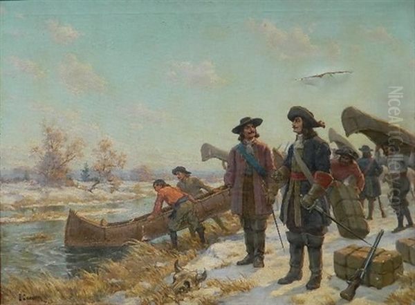 Lasalle And Tonti At The Long Portage Oil Painting by Edgar Spier Cameron