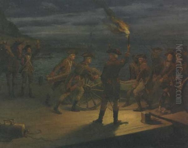 Revolutionary War Harbor Scene Oil Painting by Edgar Spier Cameron