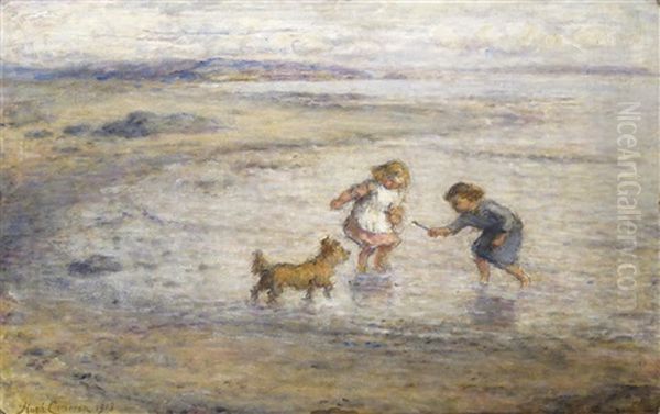 Children At Play, Largo Bay Oil Painting by Hugh Cameron