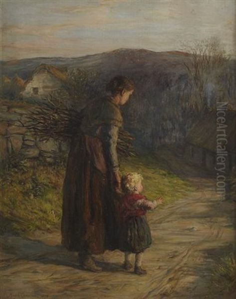 Homewards With Mother Oil Painting by Hugh Cameron