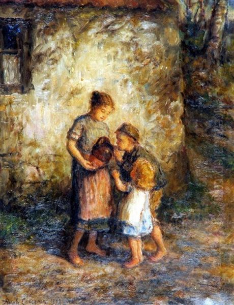 Children With A Water Jug Oil Painting by Hugh Cameron