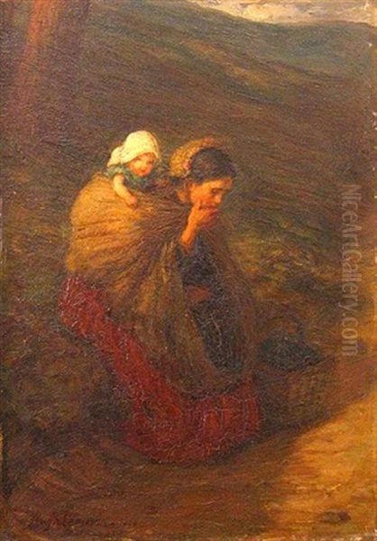 Mother And Child Resting By A Path Oil Painting by Hugh Cameron