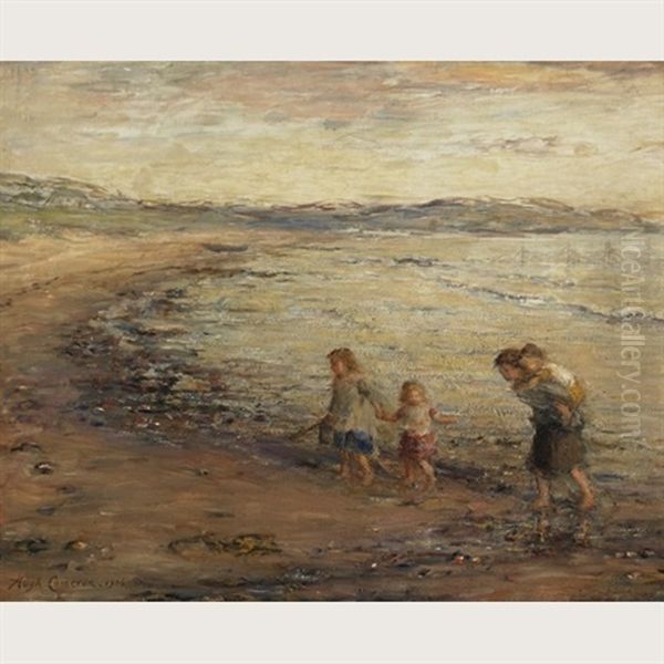 Children On A Beach Oil Painting by Hugh Cameron