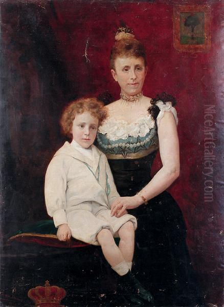 Retrato De La Reina Maria Cristina Y Don Alfonso Xiii, Nino Oil Painting by Cesar Alvarez Dumont