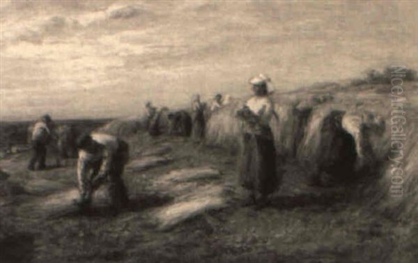 Harvesting Wheat, Arran Oil Painting by Hugh Cameron