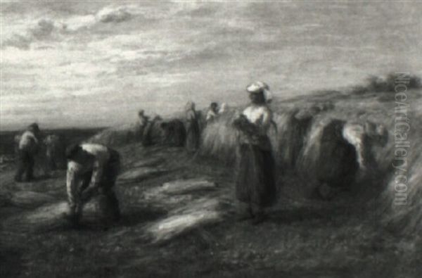 Harvesting Wheat, Arran Oil Painting by Hugh Cameron