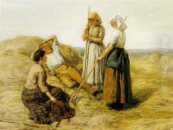 Haymakers At Noonday Oil Painting by Hugh Cameron