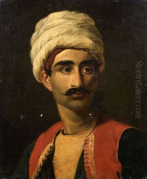 Portrait Presume De Hassan, L'un Des Deux Gardiens De La Girafe Zarafa Oil Painting by Alexandre-Francois Caminade