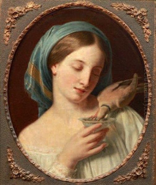 Jeune Femme A La Tourterelle Oil Painting by Alexandre-Francois Caminade