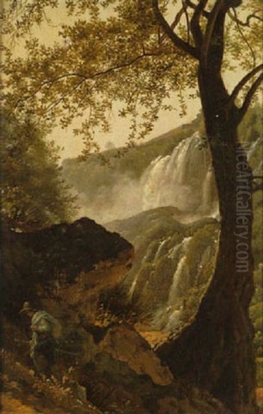 Paysage Anime, Cascatelles Tivoli Oil Painting by Alexandre-Francois Caminade