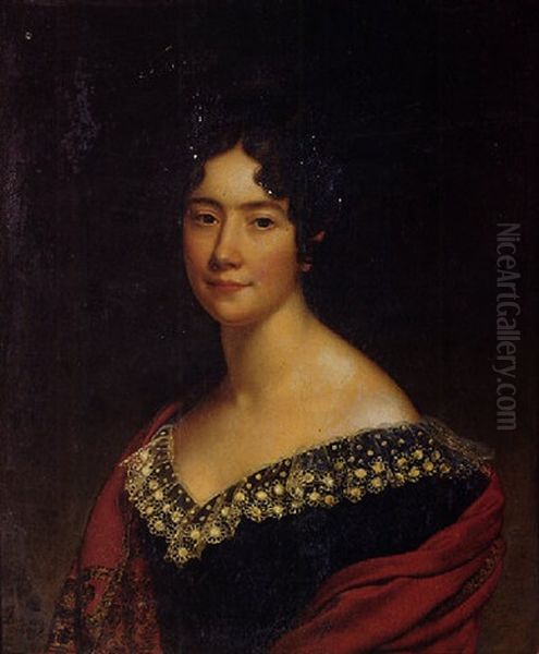 Portrait D'adele De Maille La Tour Landry, Comtesse D'hautefort, Dame De Compagnie De La Duchesse De Berry Oil Painting by Alexandre-Francois Caminade