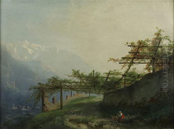 Italian Alps With Figure Oil Painting by Giuseppe Camino