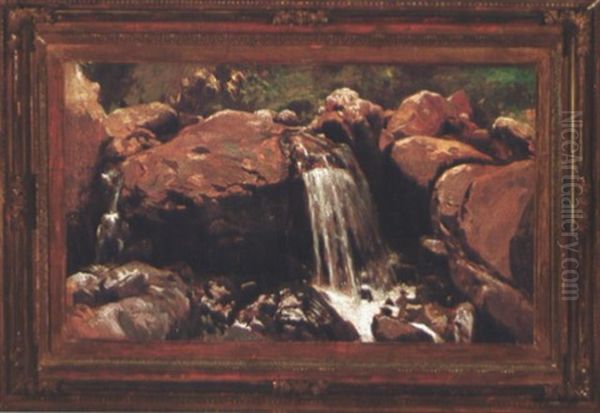 Falls On A Rocky Stream Oil Painting by Michele Cammarano