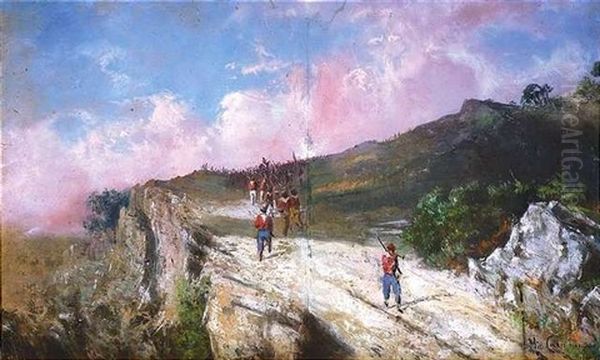 Bergige Landschaft Mit Marschierenden Soldaten Oil Painting by Michele Cammarano