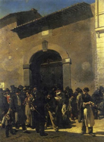 Incoraggiamento Al Vizio, 1868 Oil Painting by Michele Cammarano