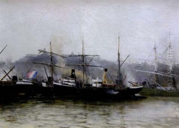 Vue Du Port De Bordeaux Oil Painting by Jacques-Marie Omer Camoreyt