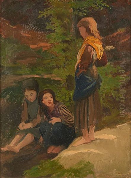 Trois Enfants En Conversation by Camille Van Camp