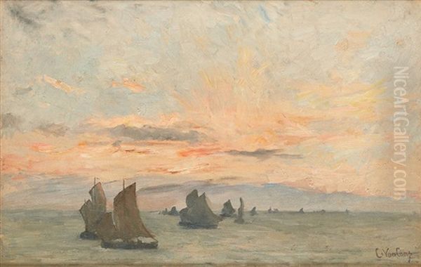 Coucher De Soleil Sur Les Regates Oil Painting by Camille Van Camp