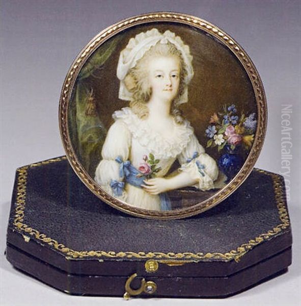 La Reine Marie-antoinette Accoudeewc  Pres D'un Bouquet, Une Rose A La Main Oil Painting by Francois Campana