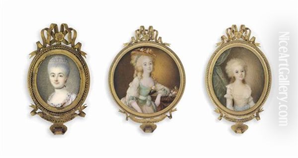 Miniature Portraits (3 Works) Oil Painting by Ignazio Pio Vittoriano Campana