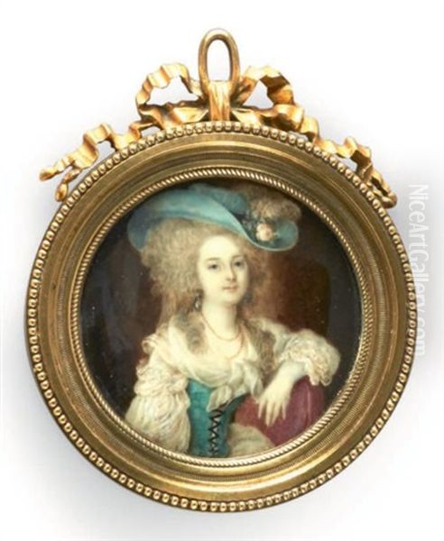 Portrait De Madame Du Barry En Robe De Voile Blanc, Corset Vert Et Coiffee D'un Important Chapeau Vert Orne De Fleurs Et D'une Plume D'autruche Oil Painting by Ignazio Pio Vittoriano Campana