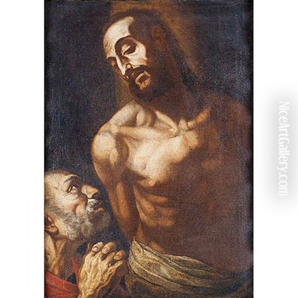 San Pedro En Lagrimas Ante Cristo Atado A La Columna Oil Painting by Pedro Campana