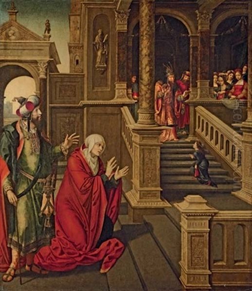 The Presentation Of The Virgin In The Temple With Saints Anne And Joachim Oil Painting by Pedro Campana