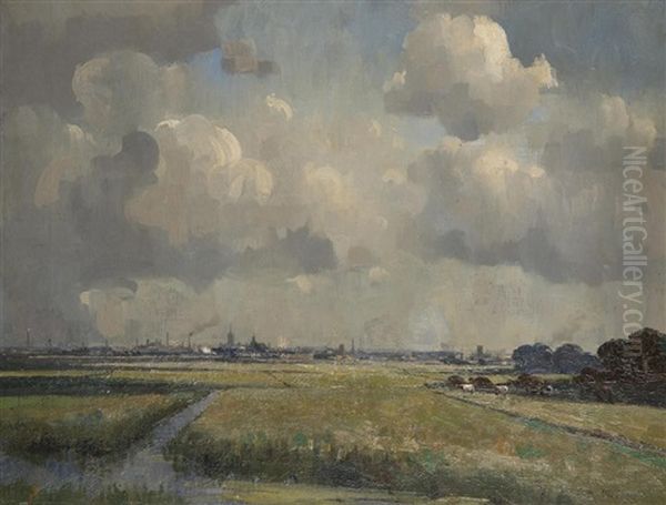 Looking Over Flatford Marshes Towards Great Yarmouth Oil Painting by Archibald Campbell