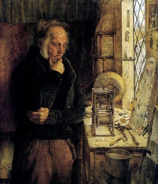 Our Village Clockmaker Solving A Problem Oil Painting by James Campbell