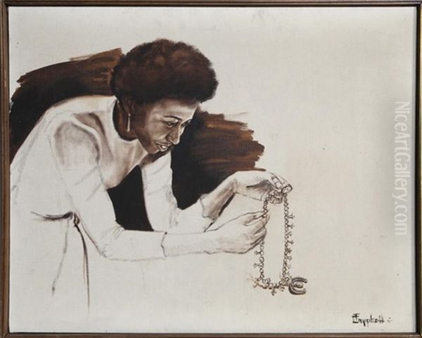 Woman Fixing Necklace Oil Painting by Tom Campbell