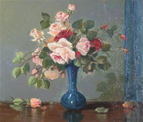 Still Life With Pink And Red Roses by Tom Campbell