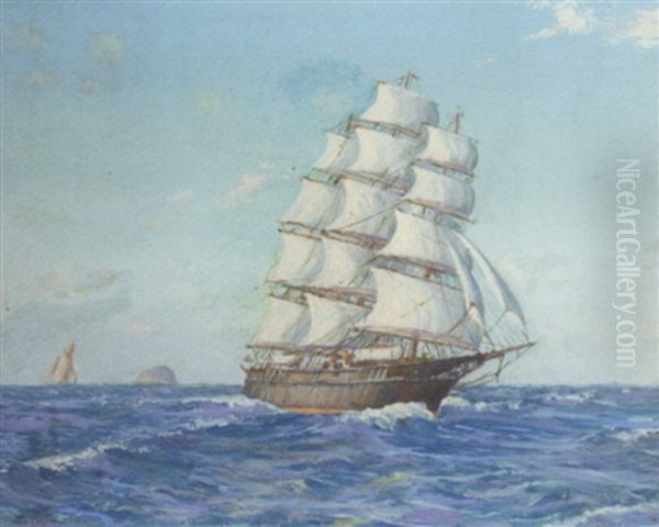 A Three-master Running Downwind With Ailsa Craig Off Her Stern Oil Painting by Tom Campbell