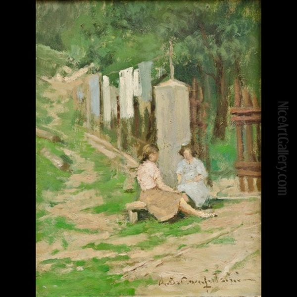 Piccole Amiche Oil Painting by Alcide Davide Campestrini