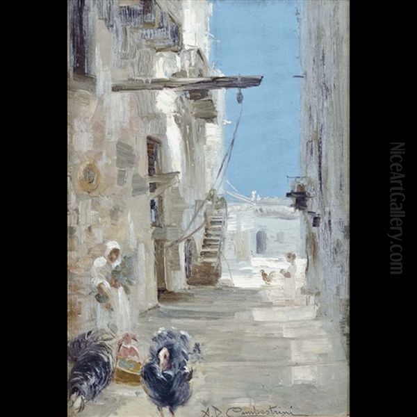 Vicolo Naumachia, Taormina Oil Painting by Alcide Davide Campestrini