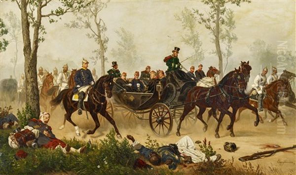 Otto Von Bismarck Geleitet Kaiser Napoleon Iii Am Morgen Nach Der Schlacht Von Sedan (1870) Zu Konig Wilhelm I Oil Painting by Wilhelm Camphausen